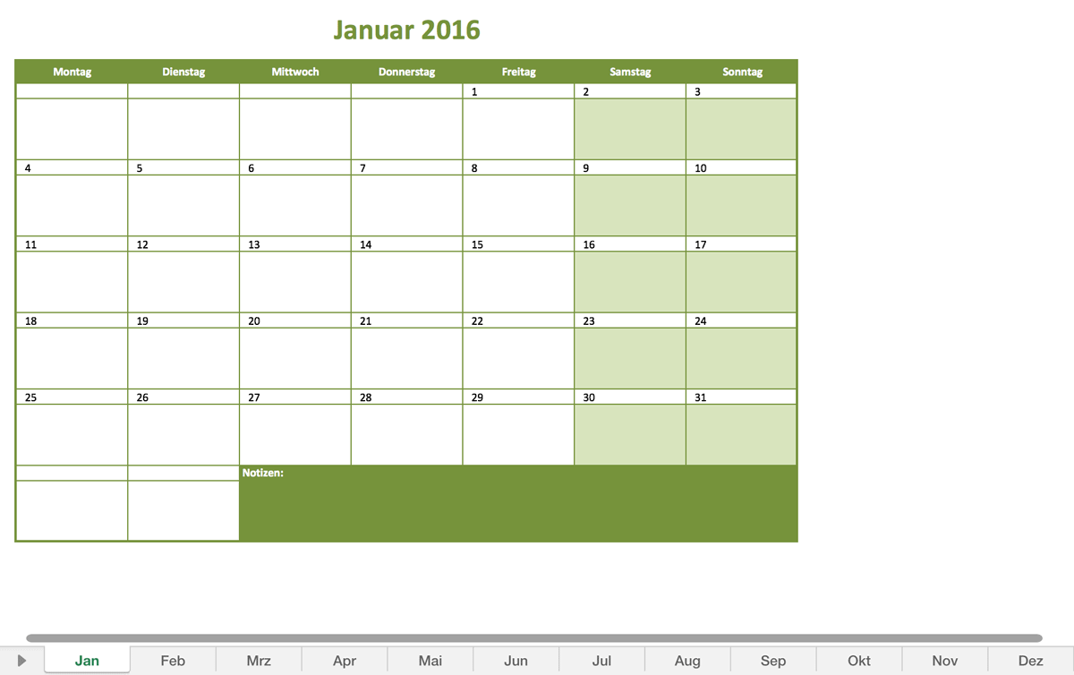 Excel Template Monthly Planner